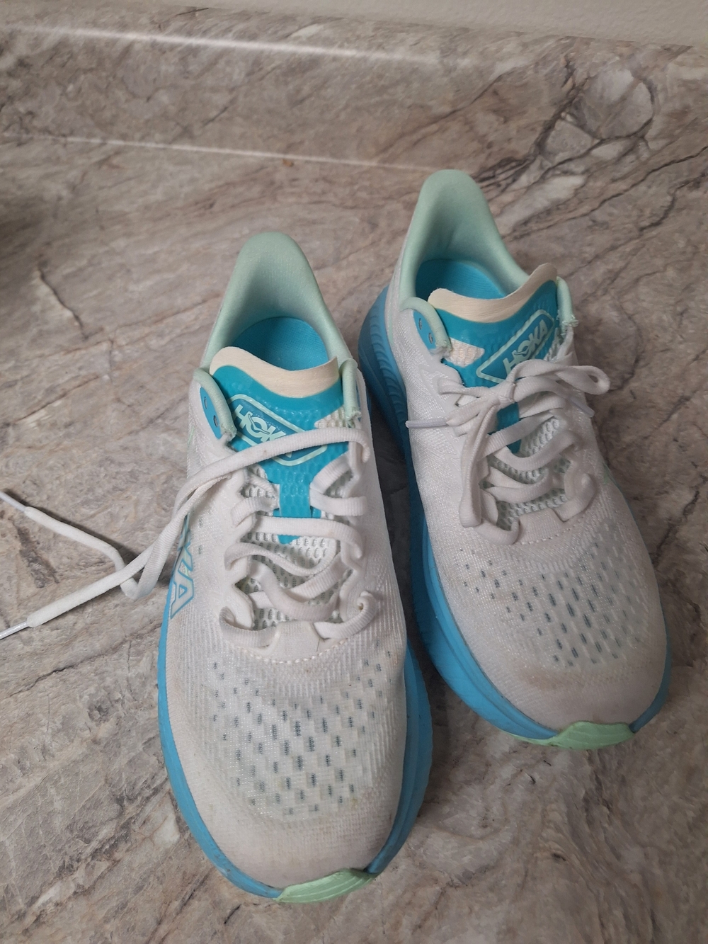 Hoka Women’s White & Light Blue Cushioned Running Shoes - Picture 3 of 7